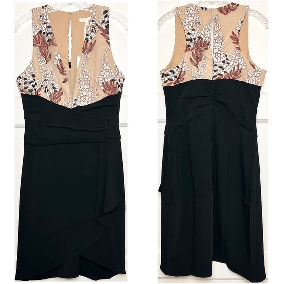 NWT ANTHROPOLOGIE Floral Embroidered Sleeveless Ruched Ruffle Faux Wrap Dress M - Picture 4 of 8